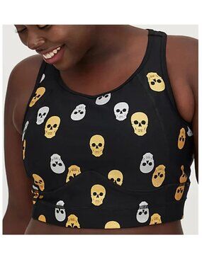 Torrid 3X black silver gold skull stretch sports bra NWT